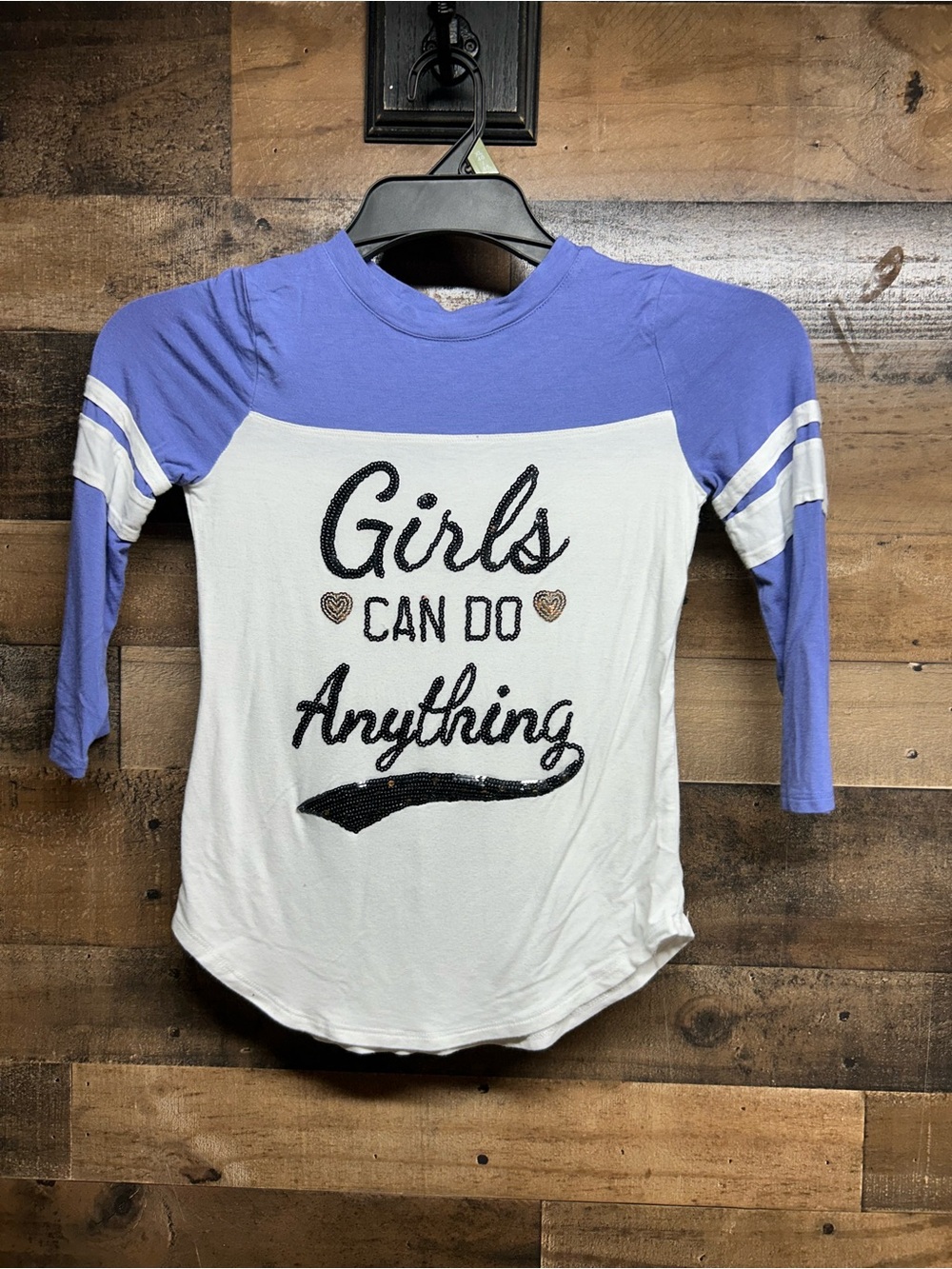 Miss Chievous Lavender and White Raglan 'Girls Can Do Anything' Top